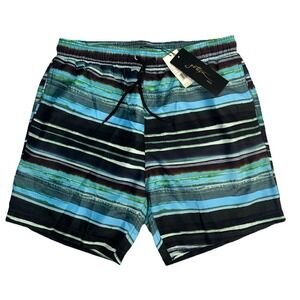 Gottex Men's Size Large Swim Trunks Mesh Blue/Green Striped‎ Shorts-New
